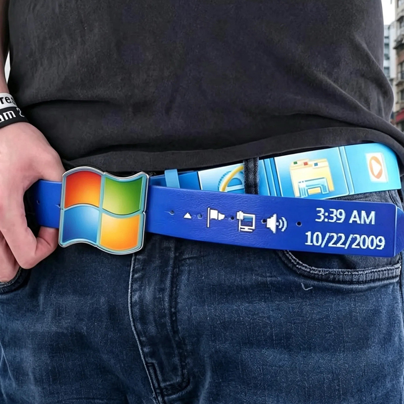 Tech Wear Accessories - Sabuk Gesper Cetak UI Desktop Retro