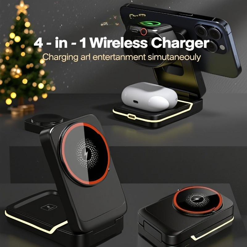 Wireless Charger 3 In 1 - Stasiun Pengisian Daya Nirkabel Lipat Magnetik