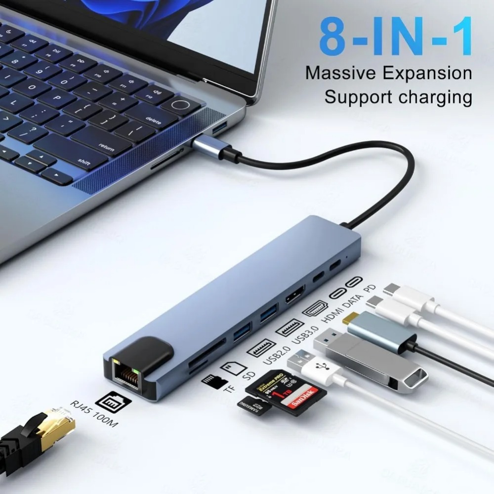 USB C Hub 8/7 in 1 4K HDMI Ada - Usb Hub 7 Port ulasan dan harga